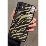 Snacase Apple iPhone 12 ile Uyumlu Kahverengi Zebra Tasarımlı Glossy Premium Kılıf