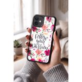 Snacase Apple iPhone 12 ile Uyumlu Suluboya Çiçek Desen Tasarımlı Glossy Premium Kılıf, Silikon, Siyah