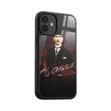 Snacase Apple iPhone 12 Mini ile Uyumlu Atatürk Resmi Tasarımlı Glossy Premium Silikon Kılıf, Siyah