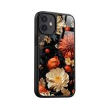 Snacase Apple iPhone 12 Mini ile Uyumlu Çiçek Deseni Tasarımlı Glossy Premium Kılıf, Silikon, Siyah AppleiPhone12MİNİ_372