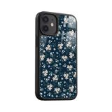 Snacase Apple iPhone 12 Mini ile Uyumlu Çiçek Deseni Tasarımlı Glossy Premium Kılıf, Silikon, Siyah