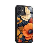 Snacase Apple iPhone 12 Mini ile Uyumlu Çiçek Desenleri Tasarımlı Glossy Premium Silikon Kılıf, Siyah AppleiPhone12MİNİ_378
