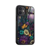 Snacase Apple iPhone 12 Mini ile Uyumlu Çiçek Desenleri Tasarımlı Glossy Premium Silikon Kılıf, Siyah