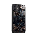 Snacase Apple iPhone 12 Mini ile Uyumlu Kabartma Çiçek Deseni Tasarımlı Silikon Kılıf, Siyah