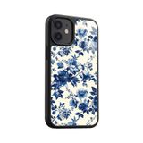 Snacase Apple iPhone 12 Mini ile Uyumlu Mavi Çiçek Deseni Tasarımlı Glossy Premium Silikon Kılıf
