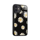 Snacase Apple iPhone 12 Mini ile Uyumlu Papatya Çiçek Desen Tasarımlı Glossy Premium Silikon Kılıf, Siyah