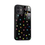 Snacase Apple iPhone 12 Mini ile Uyumlu, Renkli Çiçek Deseni, Glossy Premium Silikon Kılıf, Siyah