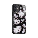 Snacase Apple iPhone 12 Mini ile Uyumlu Sevimli Panda Oyuncak Tasarımlı Glossy Premium Silikon Kılıf, Siyah