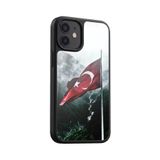 Snacase Apple iPhone 12 Mini ile Uyumlu Türk Bayrağı Tasarımlı Glossy Premium Silikon Kılıf, Siyah AppleiPhone12MİNİ_1328