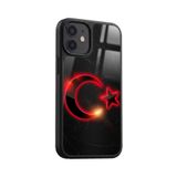 Snacase Apple iPhone 12 Mini ile Uyumlu Türk Bayrağı Tasarımlı Glossy Premium Silikon Kılıf, Siyah AppleiPhone12MİNİ_305