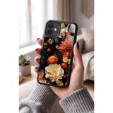 Snacase Apple iPhone 12 Pro ile Uyumlu Çiçek Deseni Tasarımlı Glossy Premium Kılıf, Silikon, Siyah iPhone12Pro_372