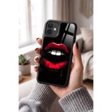 Snacase Apple iPhone 12 Pro ile Uyumlu Kırmızı Dudak Tasarımlı Glossy Premium Silikon Kılıf