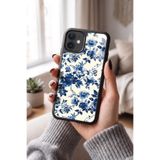 Snacase Apple iPhone 12 Pro ile Uyumlu Mavi Çiçek Deseni Tasarımlı Glossy Premium Silikon Kılıf