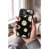 Snacase Apple iPhone 12 Pro ile Uyumlu Papatya Çiçek Desen Glossy Premium Kılıf, Silikon, Siyah