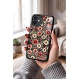 Snacase Apple iPhone 12 Pro ile Uyumlu Pembe Çiçek Desenleri Tasarımlı Glossy Silikon Kılıf