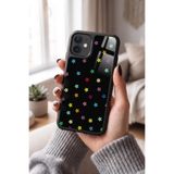 Snacase Apple iPhone 12 Pro ile Uyumlu Renkli Çiçek Deseni Glossy Premium Silikon Kılıf, Siyah