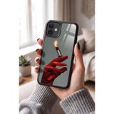 Snacase Apple iPhone 12 Pro ile Uyumlu Ruj Alev Eldiven Tasarımlı Glossy Premium Kılıf, Silikon, Siyah
