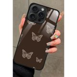 Snacase Apple iPhone 12 Pro Max ile Uyumlu Kahverengi Kelebek Tasarımlı Glossy Premium Kılıf