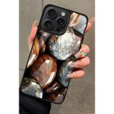 Snacase Apple iPhone 12 Pro Max ile Uyumlu Kahverengi Taş Tasarımlı Glossy Premium Kılıf