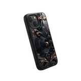 Snacase Apple iPhone 13 Mini ile Uyumlu Kabartma Çiçek Deseni Tasarımlı Glossy Premium Silikon Kılıf, Siyah