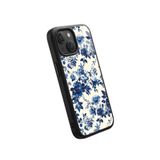 Snacase Apple iPhone 13 Mini ile Uyumlu Mavi Çiçek Deseni Tasarımlı Glossy Premium Silikon Kılıf