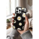 Snacase Apple iPhone 13 Pro ile Uyumlu Papatya Çiçek Desen Glossy Premium Silikon Kılıf, Siyah