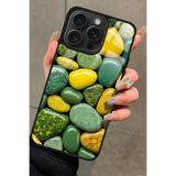 Snacase Apple iPhone 13 Pro Max ile Uyumlu Yeşil & Sarı Taş Tasarımlı Glossy Premium Kılıf
