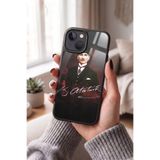Snacase Apple iPhone 14 Plus ile Uyumlu Atatürk Resmi Tasarımlı Glossy Premium Silikon Kılıf, Siyah