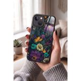 Snacase Apple iPhone 14 Plus ile Uyumlu Çiçek Desenleri Tasarımlı Glossy Premium Kılıf, Silikon, Siyah