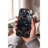 Snacase Apple iPhone 14 Plus ile Uyumlu Kabartma Çiçek Deseni Tasarımlı Glossy Premium Silikon Kılıf, Siyah