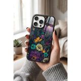 Snacase Apple iPhone 14 Pro ile Uyumlu Çiçek Desenleri Tasarımlı Glossy Premium Kılıf, Silikon, Siyah