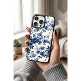 Snacase Apple iPhone 14 Pro ile Uyumlu Mavi Çiçek Deseni Glossy Premium Silikon Kılıf