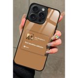 Snacase Apple iPhone 14 Pro ile Uyumlu Şarkı Sözü Tasarımlı Glossy Premium Kılıf, Kahverengi