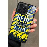 Snacase Apple iPhone 14 Pro ile Uyumlu Taraftar Sözü Yazılı Glossy Premium Kılıf, Fenerbahçe, Mavi Sarı