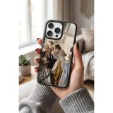 Snacase Apple iPhone 14 Pro Max ile Uyumlu Vintage Elbise Tasarımlı Glossy Silikon Kılıf, Siyah