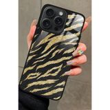 Snacase Apple iPhone 14 Pro Max ile Uyumlu Zebra Tasarımlı Glossy Premium Kılıf, Kahverengi