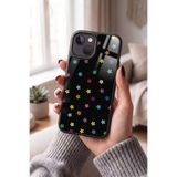 Snacase Apple iPhone 15 ile Uyumlu Renkli Çiçek Deseni Glossy Premium Silikon Kılıf, Siyah