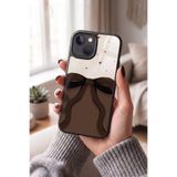 Snacase Apple iPhone 15 Plus ile Uyumlu Kahverengi Kurdele Tasarımlı Glossy Premium Silikon Kılıf