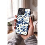 Snacase Apple iPhone 15 Plus ile Uyumlu Mavi Çiçek Deseni Tasarımlı Glossy Premium Silikon Kılıf
