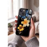 Snacase Apple iPhone 15 Plus ile Uyumlu Sarı Çiçek Tasarımlı Glossy Premium Kılıf, Silikon, Siyah