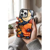 Snacase Apple iPhone 15 Pro ile Uyumlu Çiçek Desenleri Tasarımlı Glossy Premium Silikon Kılıf, Siyah Apple iPhone 15 Pro - CICEK-2