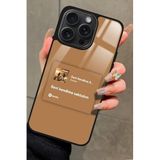 Snacase Apple iPhone 15 Pro ile Uyumlu Şarkı Sözü Tasarımlı Glossy Premium Kılıf, Kahverengi