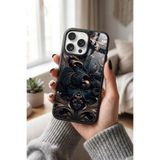 Snacase Apple iPhone 15 Pro Max ile Uyumlu, Kabartma Çiçek Deseni, Glossy Premium Silikon Kılıf, Siyah
