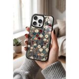 Snacase Apple iPhone 15 Pro Max ile Uyumlu Papatya Çiçek Desenleri Tasarımlı Glossy Premium Kılıf, Silikon, Siyah