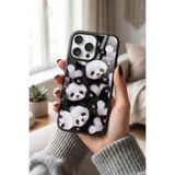 Snacase Apple iPhone 16 Pro ile Uyumlu Sevimli Panda Oyuncak Tasarımlı Glossy Premium Silikon Kılıf, Siyah