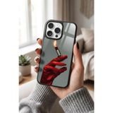 Snacase Apple iPhone 16 Pro Max ile Uyumlu Ruj Alev Eldiven Tasarımlı Glossy Premium Kılıf, Silikon, Siyah