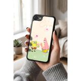 Snacase Apple iPhone 7 ile Uyumlu Sünger Bob Tasarımlı Glossy Premium Silikon Kılıf, Siyah