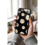 Snacase Apple iPhone 8 ile Uyumlu Papatya Çiçek Desen Glossy Premium Silikon Kılıf, Siyah
