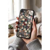 Snacase Apple iPhone 8 ile Uyumlu Papatya Çiçek Desenleri Tasarımlı Silikon Kılıf, Siyah