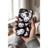 Snacase Apple iPhone 8 ile Uyumlu Sevimli Panda Oyuncak Tasarımlı Glossy Premium Silikon Kılıf, Siyah